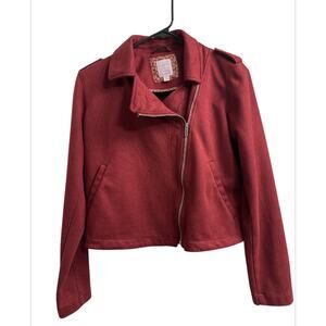 LC Lauren Conrad Burgundy Faux Suede Biker Moto Jacket Women’s Size Small